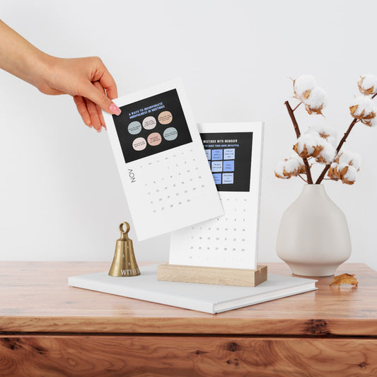 Vertical Desk Calendar (2023) with Wooden Stand | Office Desk Accessories | Productivity Calendar