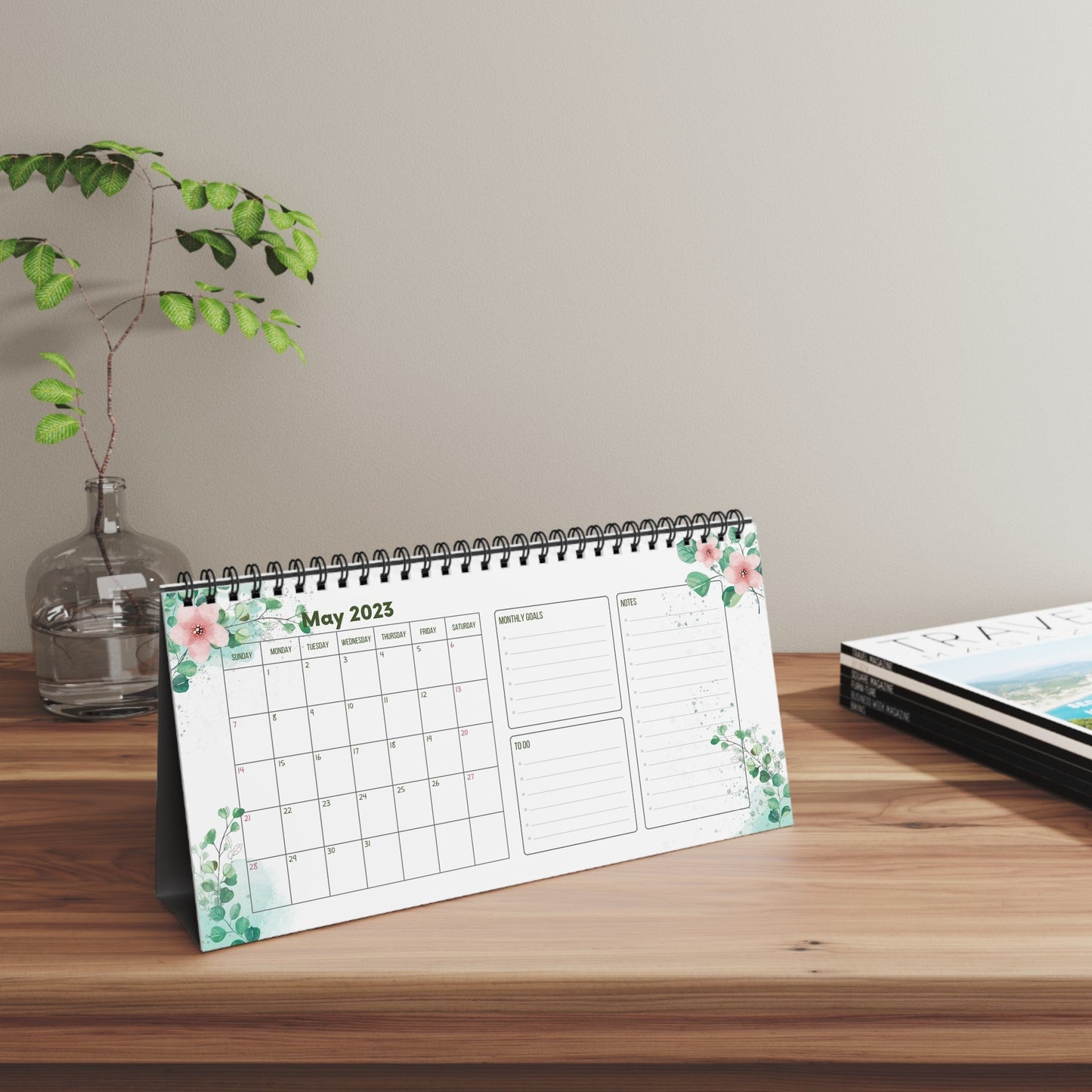 Desktop Calendar 2023 | Productivity Desktop Calendar | Desktop Planner for School, Office, Home, Twin Wire, 10x5 inch.