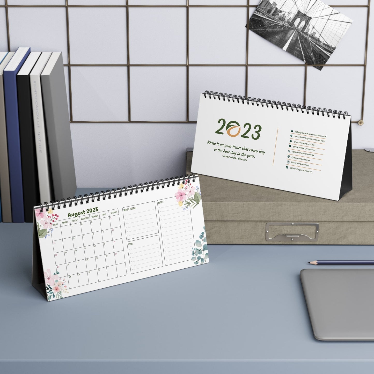 Desktop Calendar 2023 | Productivity Desktop Calendar | Desktop Planner for School, Office, Home, Twin Wire, 10x5 inch.