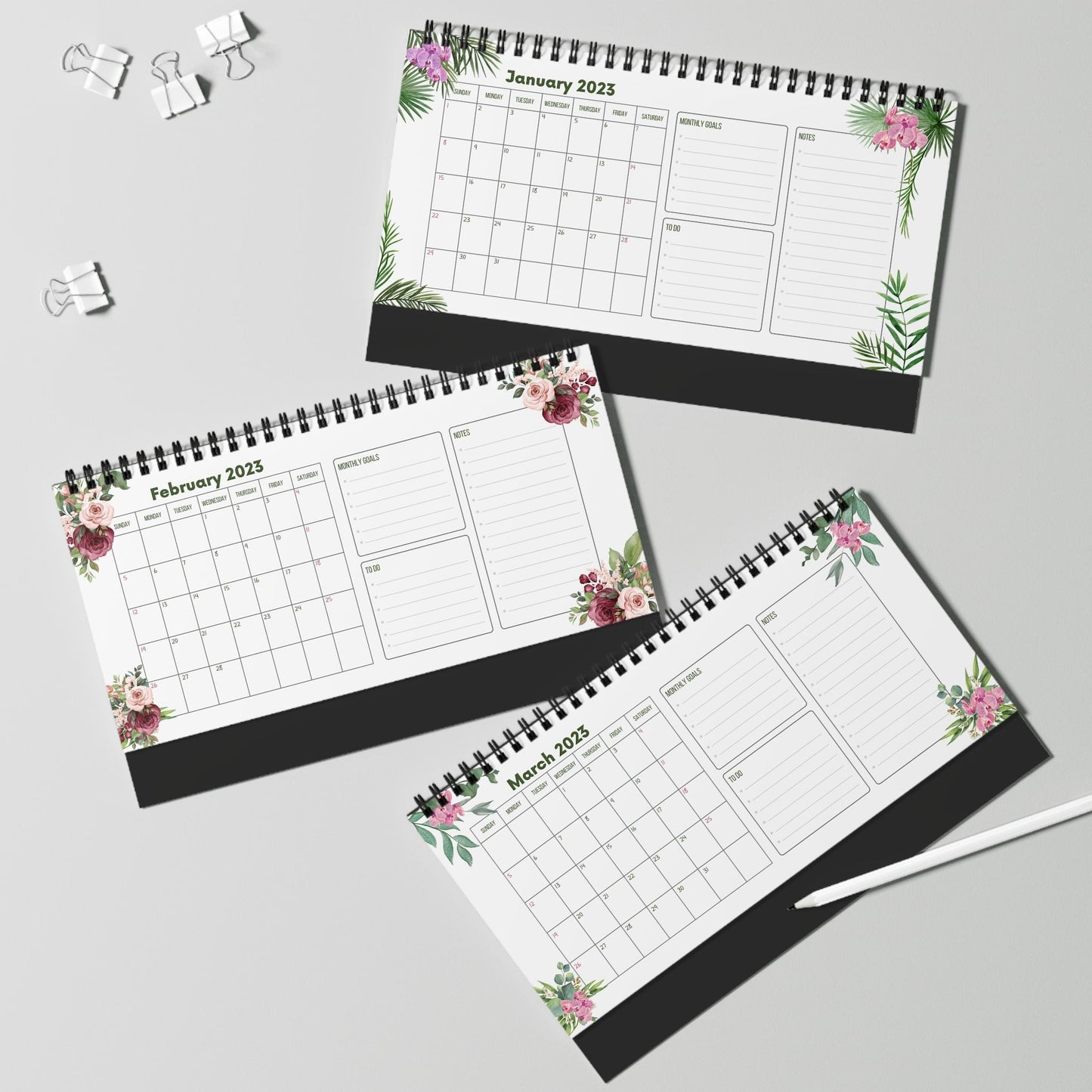 Desktop Calendar 2023 | Productivity Desktop Calendar | Desktop Planner for School, Office, Home, Twin Wire, 10x5 inch.