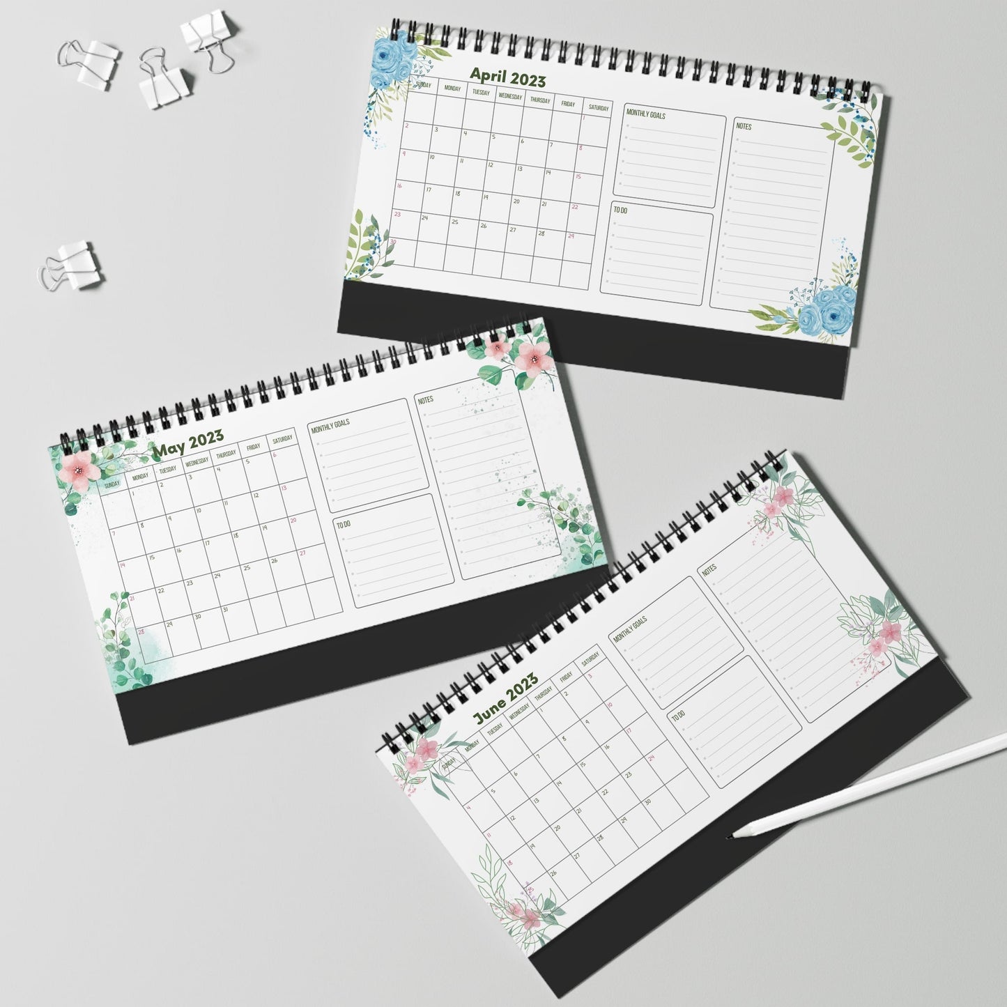 Desktop Calendar 2023 | Productivity Desktop Calendar | Desktop Planner for School, Office, Home, Twin Wire, 10x5 inch.