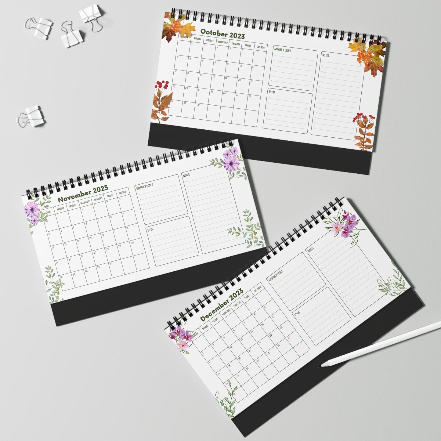 Desktop Calendar 2023 | Productivity Desktop Calendar | Desktop Planner for School, Office, Home, Twin Wire, 10x5 inch.