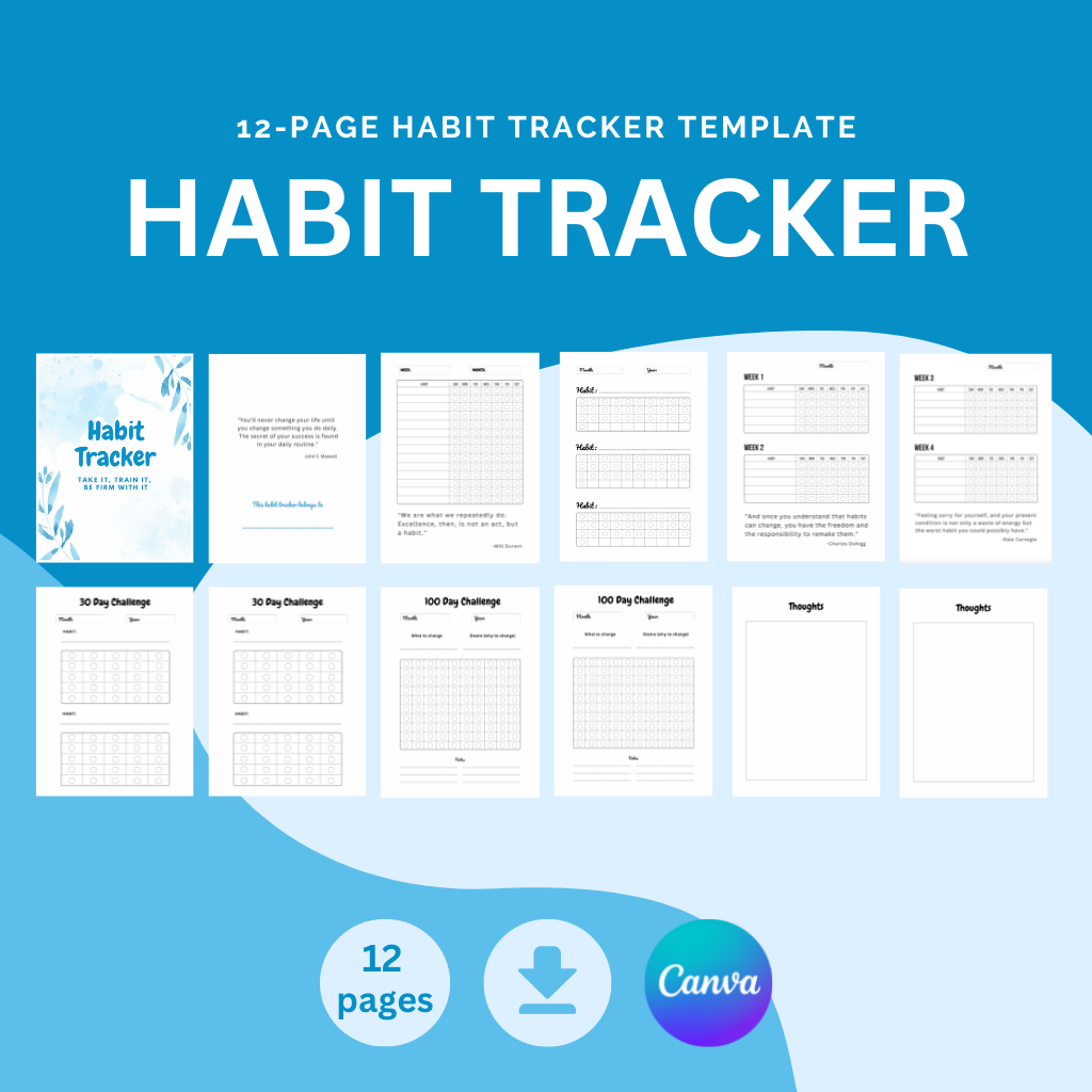 Habit Tracker Canva Template (Digital Download)