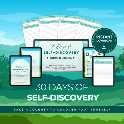 30 Day Self Discovery Journal | Self Help Workbook | Self Discovery Prompts - Printable PDF (Digital Download)