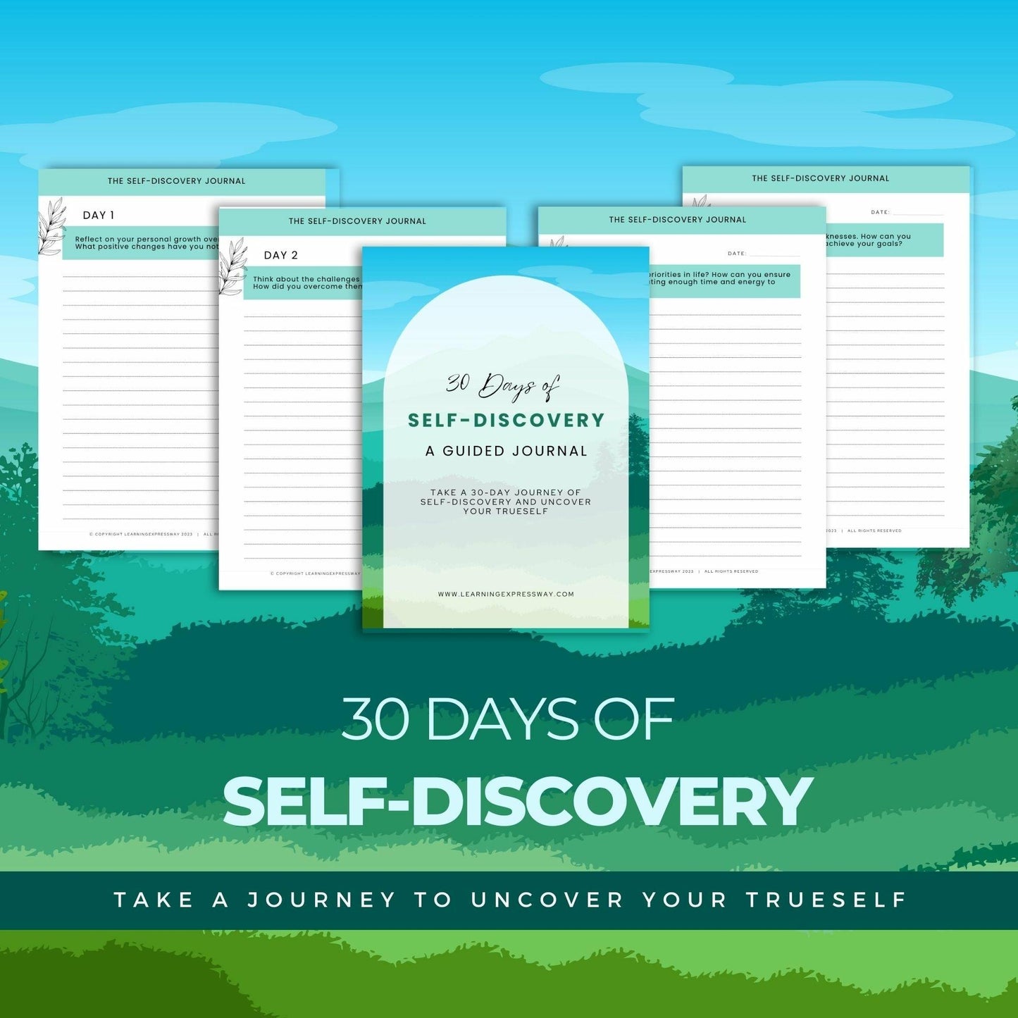 30 Day Self Discovery Journal | Self Help Workbook Printable, Digital Download | Self Discovery Prompts | Instant Download PDF