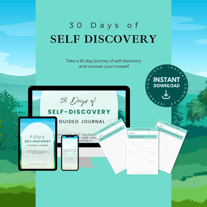 30 Day Self Discovery Journal | Self Help Workbook | Self Discovery Prompts - Printable PDF (Digital Download)